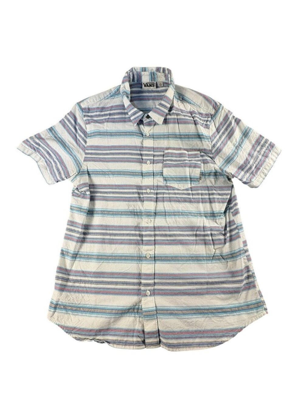 Vans Men’s Large Striped Button Front Shirt Cotton Short Sleeve Pocket Casual
